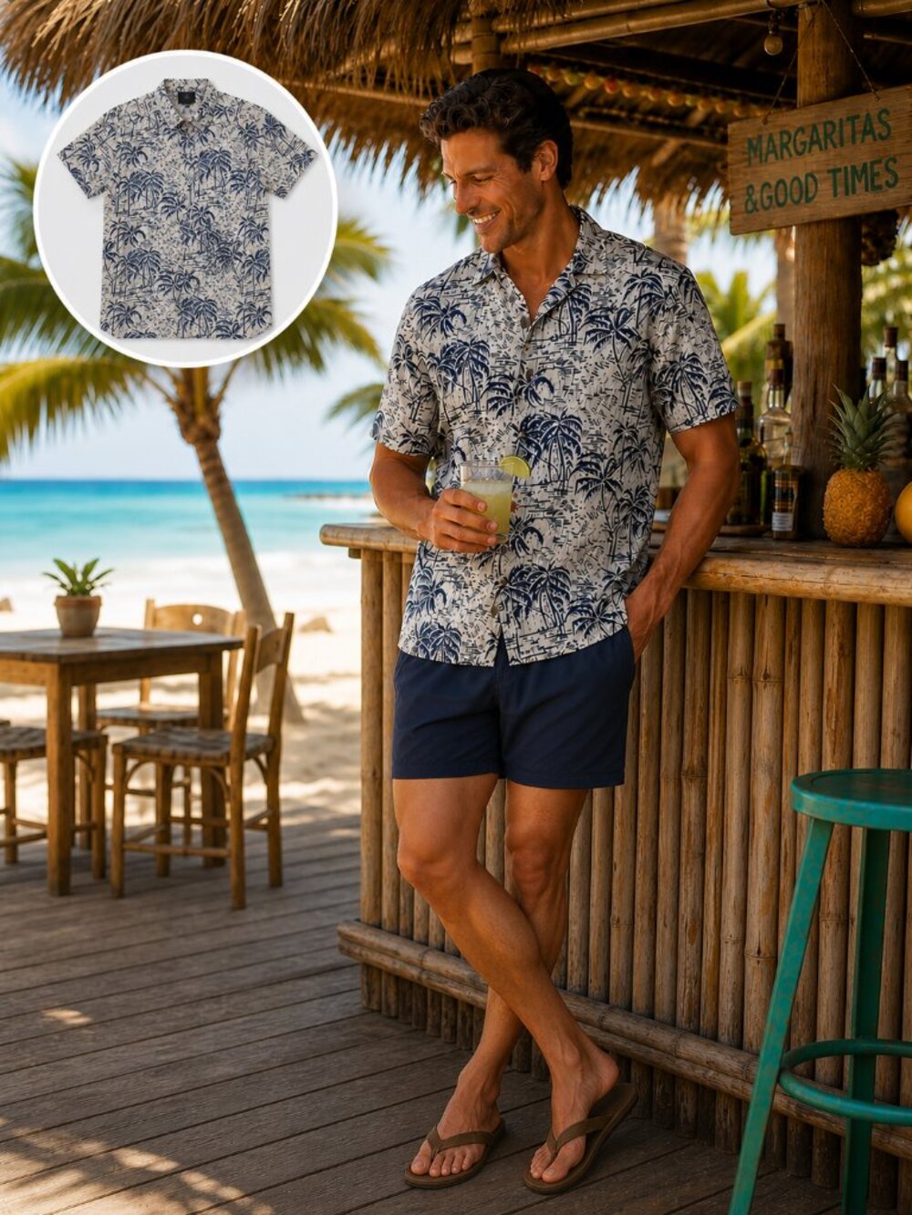 Ocean Pacific Hawaiian Men’s Shirt Short Sleeve XL Navy Print